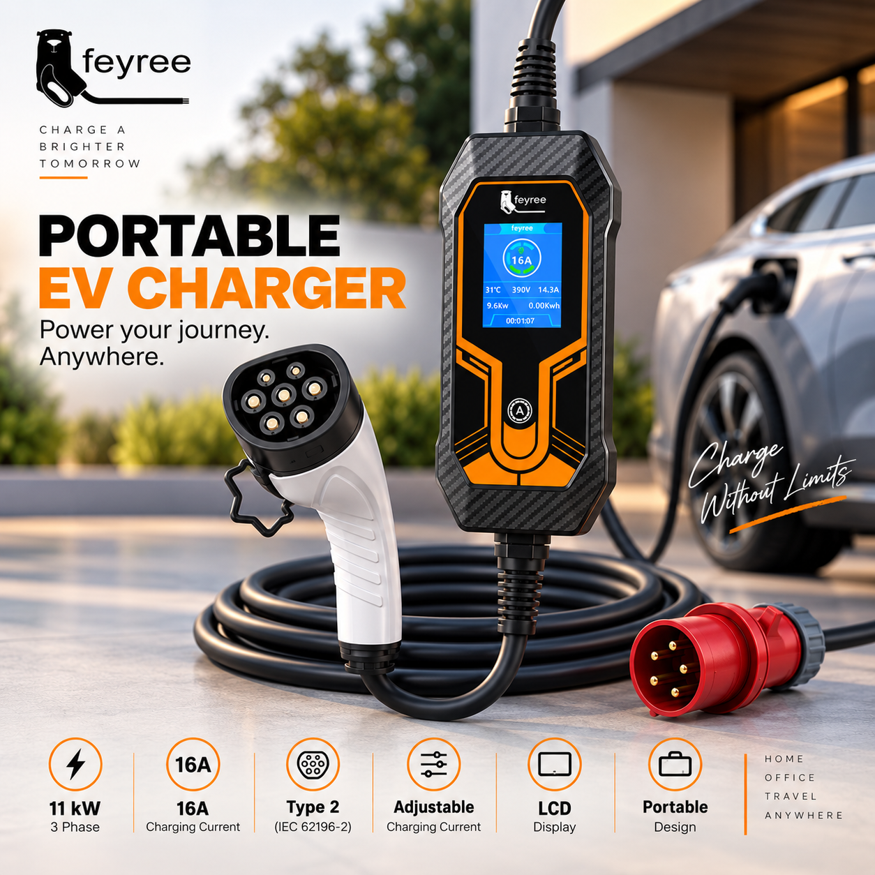 4153C958-A0A0-44CF-ABF8-854C24AD8A09 Feyree Lion EV-K9 / 11KW / 16Α Type 2 + WiFi App Control - Τριφασικός Φορτιστής Ηλεκτρικών Αυτοκινήτων με 5m καλώδιο - Image 1
