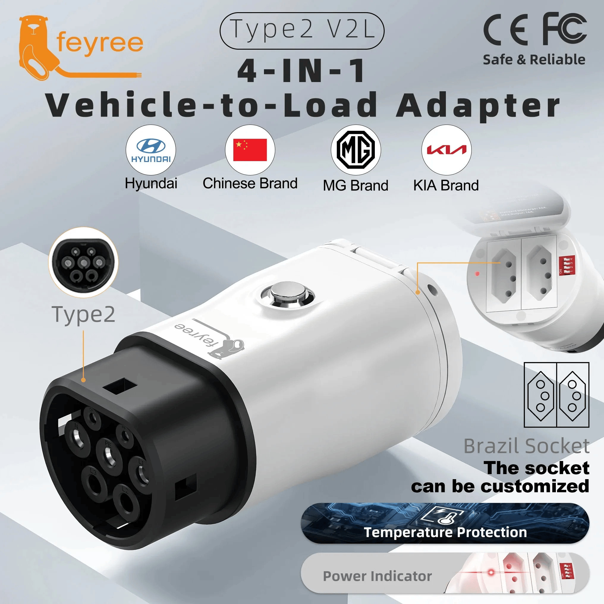 T2 V2L ADAPTER Feyree Type2 V2L Discharger Adapter for MG/Kia/Hyundai/Chinese EVs - Image 1