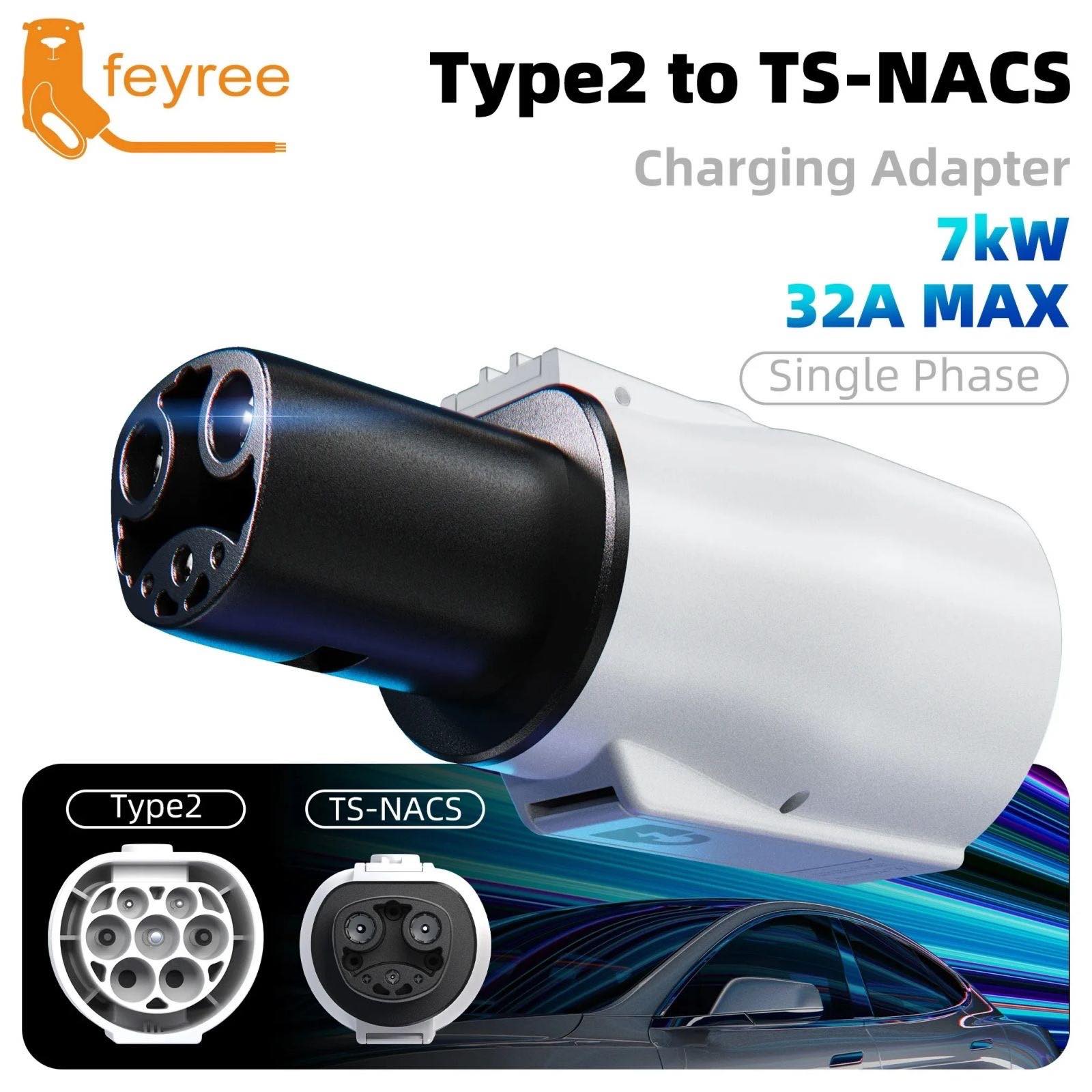 εικόνα_Viber_2026-08-31_10-46-58-254 Feyree Type 2 to TESLA (NACS)EV Charger Adapter 32A 7kW 1 Phase AC Charging Cable - Image 1
